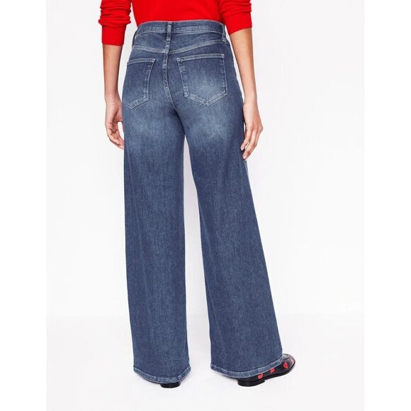 Boden High Rise Wide Leg Jeans Mid Vintage Wash Denim Boho Baggy NWT 32L - Picture 3 of 11